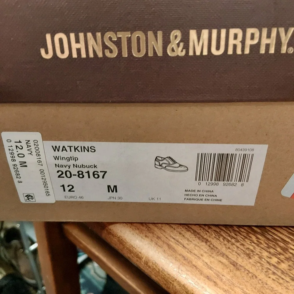 Johnston & Murphy Watkins Navy Nubuck Wingtip Oxford Shoes 20-8167 Mens 12 M
